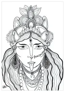 Coloring page of the goddess kali