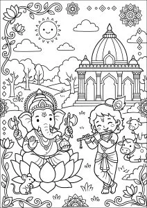 Ganesh et Krishna devant le temple indien