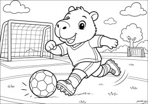 Hippopotame jouant au football