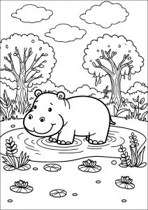 Petit Hippopotame dans un beau paysage