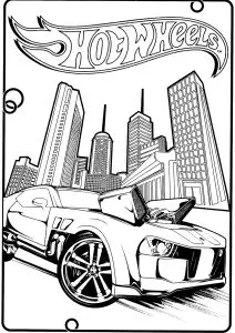 Voiture hot wheels dans une grande ville avec buildings