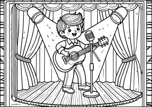 Jeune chanteur sur scène avec sa guitare