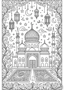 Mosquée majestueuse avec plusieurs dômes et minarets