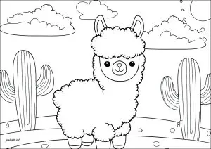 Simple petit lama avec des cactus