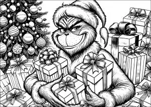Le Grinch avec plein de cadeaux