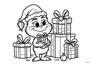 Grinch en version jeune, avec des cadeaux