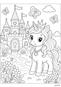 Château féerique et licorne royale