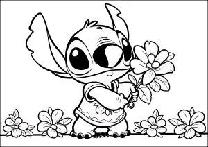 Stitch cueille des fleurs