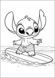 Stitch en train de surfer