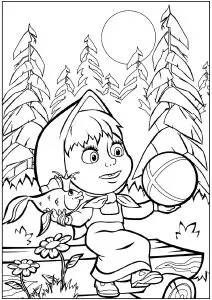 Masha avec un poisson et une balle