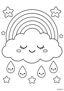 Nuage souriant sous l'arc en ciel