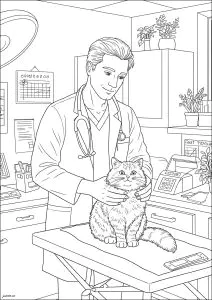 Joli dessin d'un vétérinaire avec un chat