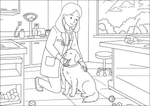 Une vétérinaire prenant soin d'un grand chien