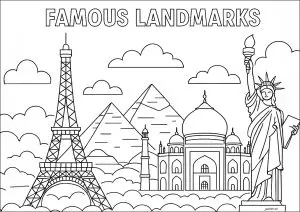 Tour Eiffel, Pyramides De Gizeh, Taj Mahal Et Statue De La Liberté.