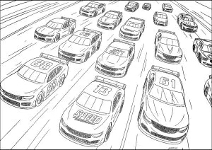 Course Nascar avec plein de bolides à pleine vitesse
