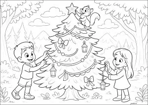 Décoration d'un sapin dans la forêt