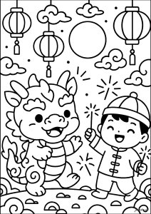 Coloriage enfants dragon fete 48273