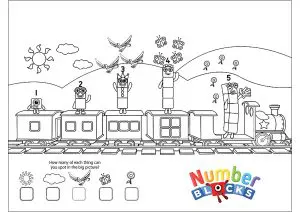 Les personnages de Numberblocks sur un train