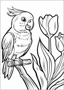 Petit Perroquet Et Tulipes