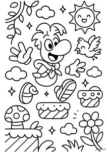 Personnage joyeux avec un oiseau volant
