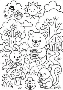 Un Ours Qui Partage Son Miel Avec Ses Amis De La Forêt