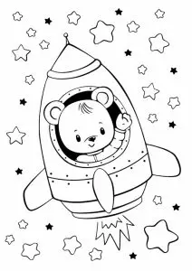 Petit Ours Dans Une Fusée, Prêt à Explorer L'espace