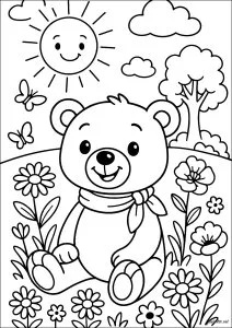 Petit ours joyeux dans le jardin