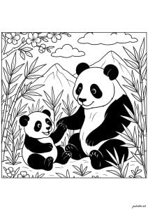 Tendresse entre pandas dans la nature