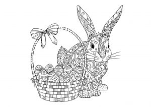 Coloriage enfant paques panier oeufs lapin