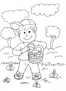 Coloriage paques chasse oeufs chocolat
