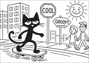 Pete le chat sur un skateboard