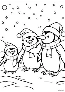 Trois Pingouins Avec Bonnet Et écharpe