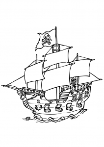 Encore un grand bateau pirate à colorier