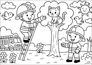 Sauvetage du chaton par les pompiers