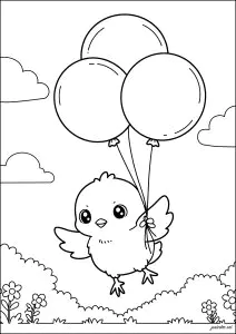Un Poussin Qui S'envole Avec Des Ballons