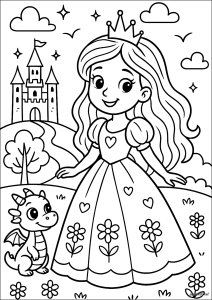 Coloriage enfants princesse dragon 48217