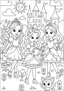 Trois princesses devant un château