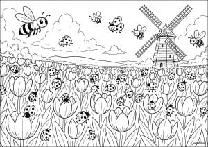 Jardin magique de coccinelles et abeilles