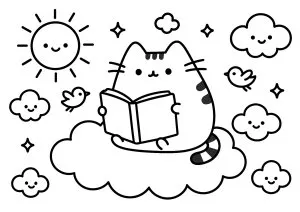 Chat rêveur sur un nuage