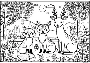 Renard et ses amis : un faon et un cerf