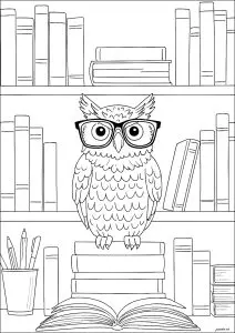 Livres scolaires et une chouette