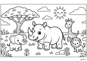 Animaux dans une prairie avec un arbre