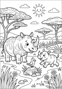 Rhinocéros souriant dans la savane