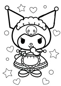 Kuromi entourée de coeurs et d'étoiles