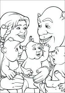 Shrek, princesse fiona et leurs trois enfants
