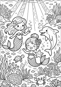 Deux sirènes et leur ami dauphin