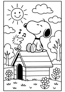 Snoopy sur sa niche avec son ami Woodstock