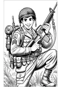 Soldat bien armé avec son casque