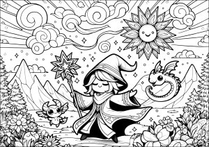 Sorcier entouré de créatures enchantées