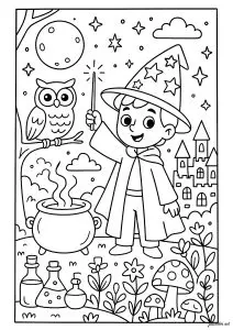 Jeune sorcier et son hibou